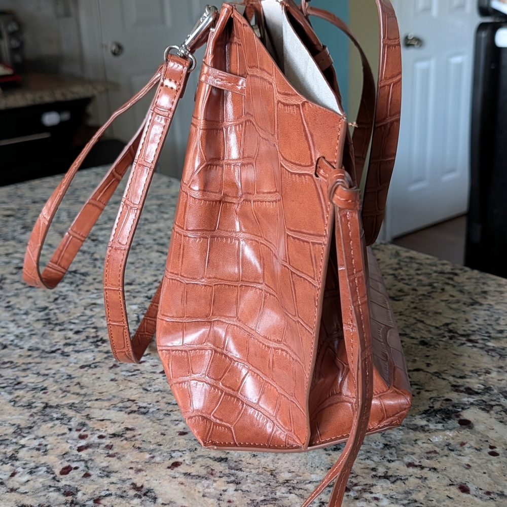 Zara Brown Faux Crocodile Skin Maxi Shopper 11x17x5 - Picture 8 of 10
